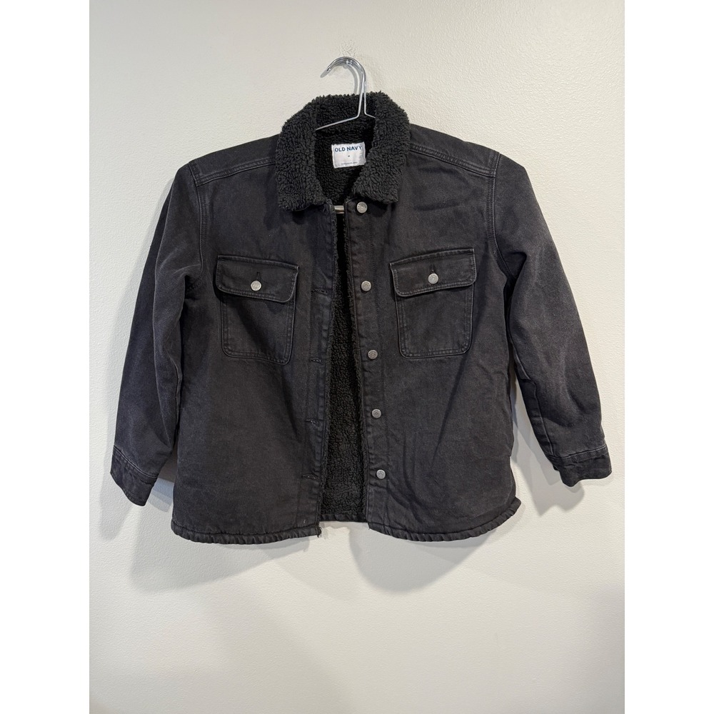 Old Navy Womens Black Sherpa Lined Denim Jacket Trucker Style Size M